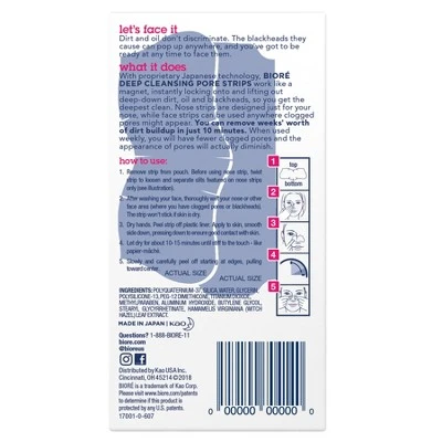 Biore Nose + Face Deep Cleansing Pore Strips  24ct