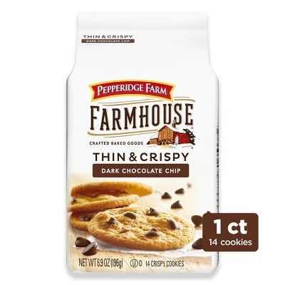 Pepperidge Farm Farmhouse Thin & Crispy Dark Chocolate Chip Cookies, 6.9oz Bag