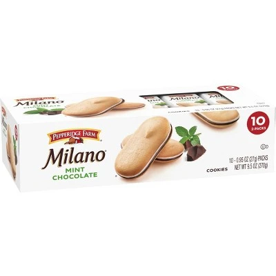 Pepperidge Farm Milano Mint Chocolate Cookies, 9.5oz Multipack Tray, 10ct 0.95oz 2pks
