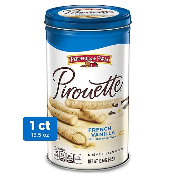 Pepperidge Farm Pirouette Crème Filled Wafers French Vanilla Cookies, 13.5oz Tin