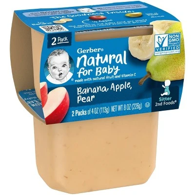 Gerber Sitter 2nd Foods Banana Apple Pear Baby Meals 2ct/4oz Each