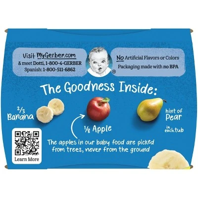 Gerber Sitter 2nd Foods Banana Apple Pear Baby Meals 2ct/4oz Each