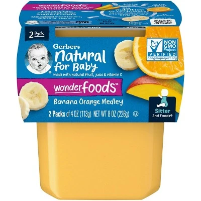 Gerber Sitter 2nd Foods Banana Orange Medley Baby Meals 2ct/4oz Each