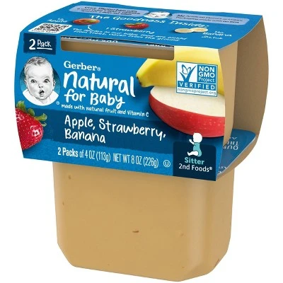 Gerber Sitter 2nd Foods Apple Strawberry Banana Baby Meals 2ct/4oz Each