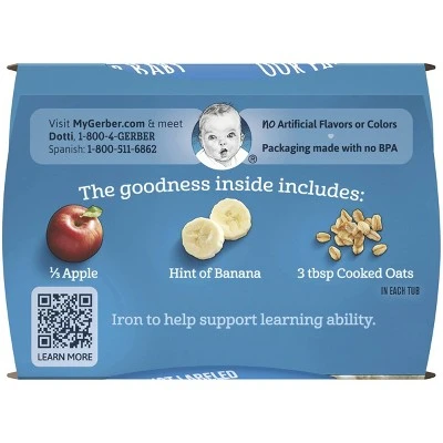 Gerber Sitter 2nd Foods Apple Banana with Oatmeal Cereal Baby Food Tubs 2ct/4oz Each