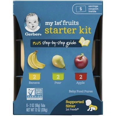 Gerber My 1st Fruits Starter Kit Banana Pear Apple Baby Food Tubs 6ct/2oz Each