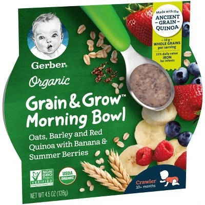 Gerber Organic Grain & Grow Morning Bowl Oats Barley & Red Quinoa with Banana & Summer Berries 4.5