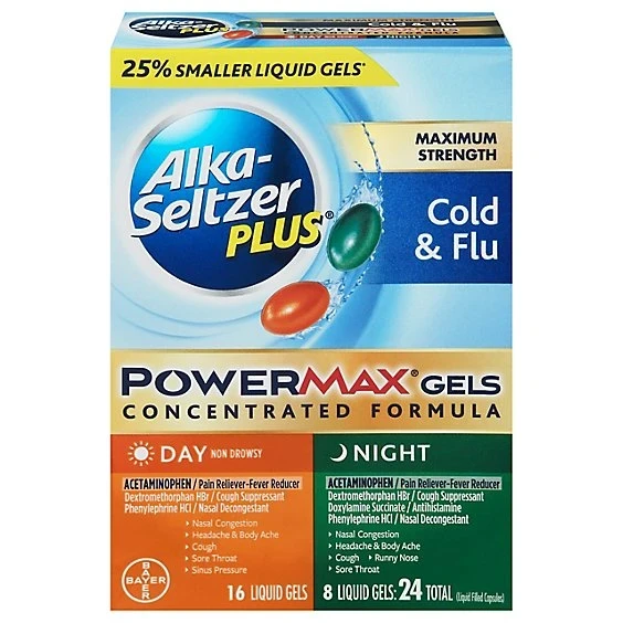 Alka Seltzer Plus PowerMax Day/Night Cold & Flu Relief Liquid Gels 24ct