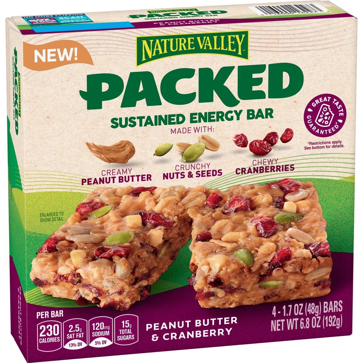Nature Valley Packed Sustained Energy Bar Peanut Butter & Cranberry  6.8oz
