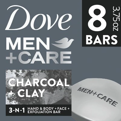 Dove Men+Care Elements Charcoal + Clay Body & Face Bar Soap 3.75oz/8ct