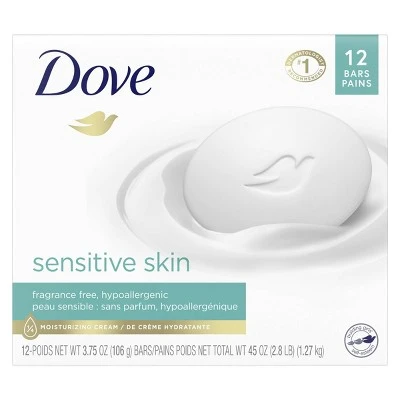 Dove Sensitive Skin Unscented Beauty Bar Soap  3.75oz/12ct