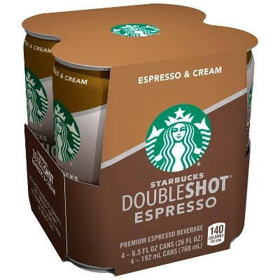 Starbucks Double Shot Espresso And Cream Coffee Drink  4pk/6.5 fl oz Cans