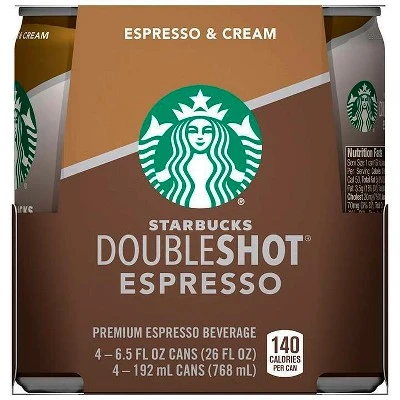 Starbucks Double Shot Espresso And Cream Coffee Drink  4pk/6.5 fl oz Cans