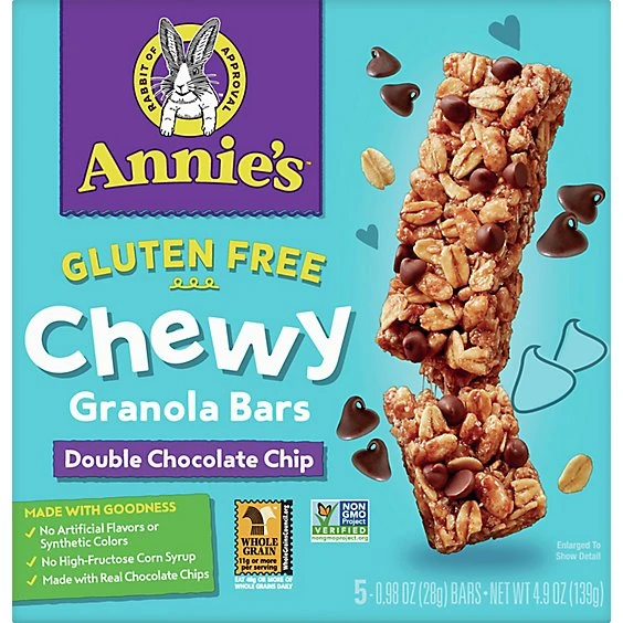 Annie's Homegrown Chewy Gluten Free Granola Bars, Double Chocolate Chip