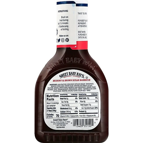 Sweet Baby Ray's Gourmet Barbecue Sauce, Hickory & Brown Sugar, Hickory & Brown Sugar