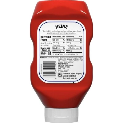 Heinz No Sugar Added Tomato Ketchup  29.5oz