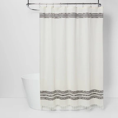Striped Fringe Shower Curtain Off White Threshold™