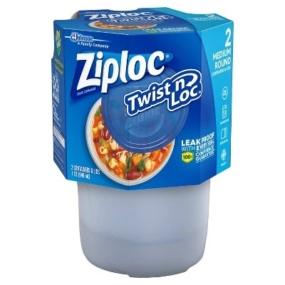 Ziploc Twist 'n Loc Container  Medium Round  32oz/2 ct