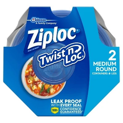 Ziploc Twist 'n Loc Container  Medium Round  32oz/2 ct