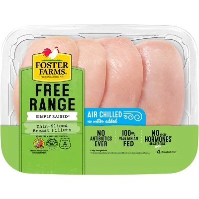 Foster Farms Free Range Boneless & Skinless Thin Sliced Chicken Breasts  0.8 2.8lbs  price per lb