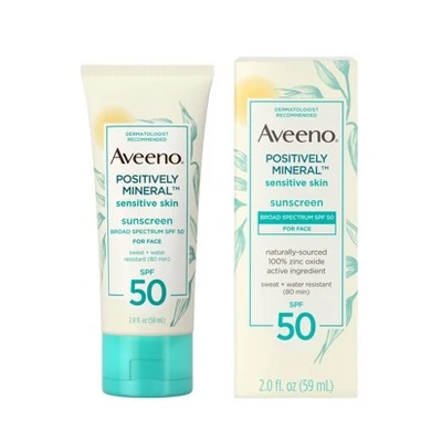 Aveeno Positively Mineral Sensitive Skin Sunscreen  SPF 50  2 fl oz