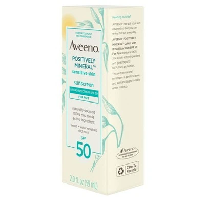 Aveeno Positively Mineral Sensitive Skin Sunscreen  SPF 50  2 fl oz