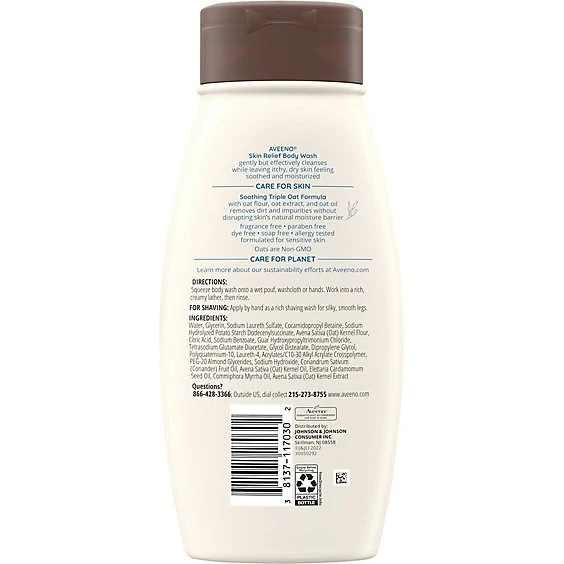 Aveeno Skin Relief Fragrance Free Body Wash for Dry Skin  18floz