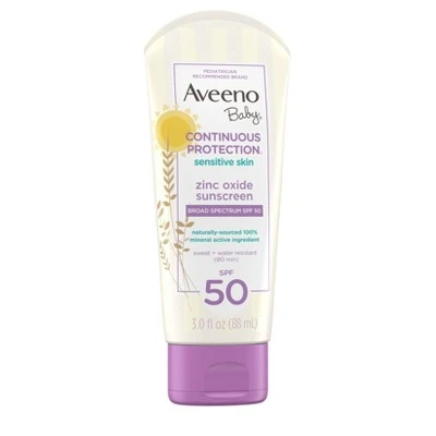 Aveeno Baby Continuous Protection Sensitive  Zinc Oxide With Broad Spectrum Skin Lotion Sunscreen  