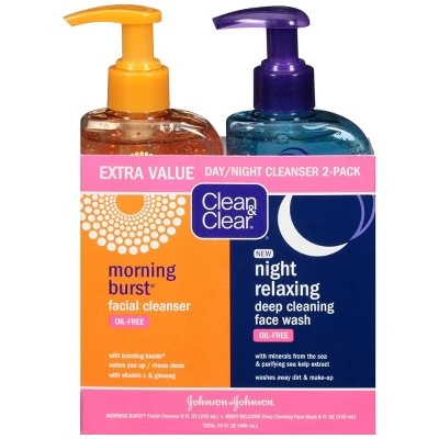 Clean & Clear Day & Night Face Wash, Oil Free & Hypoallergenic 16oz 2pk