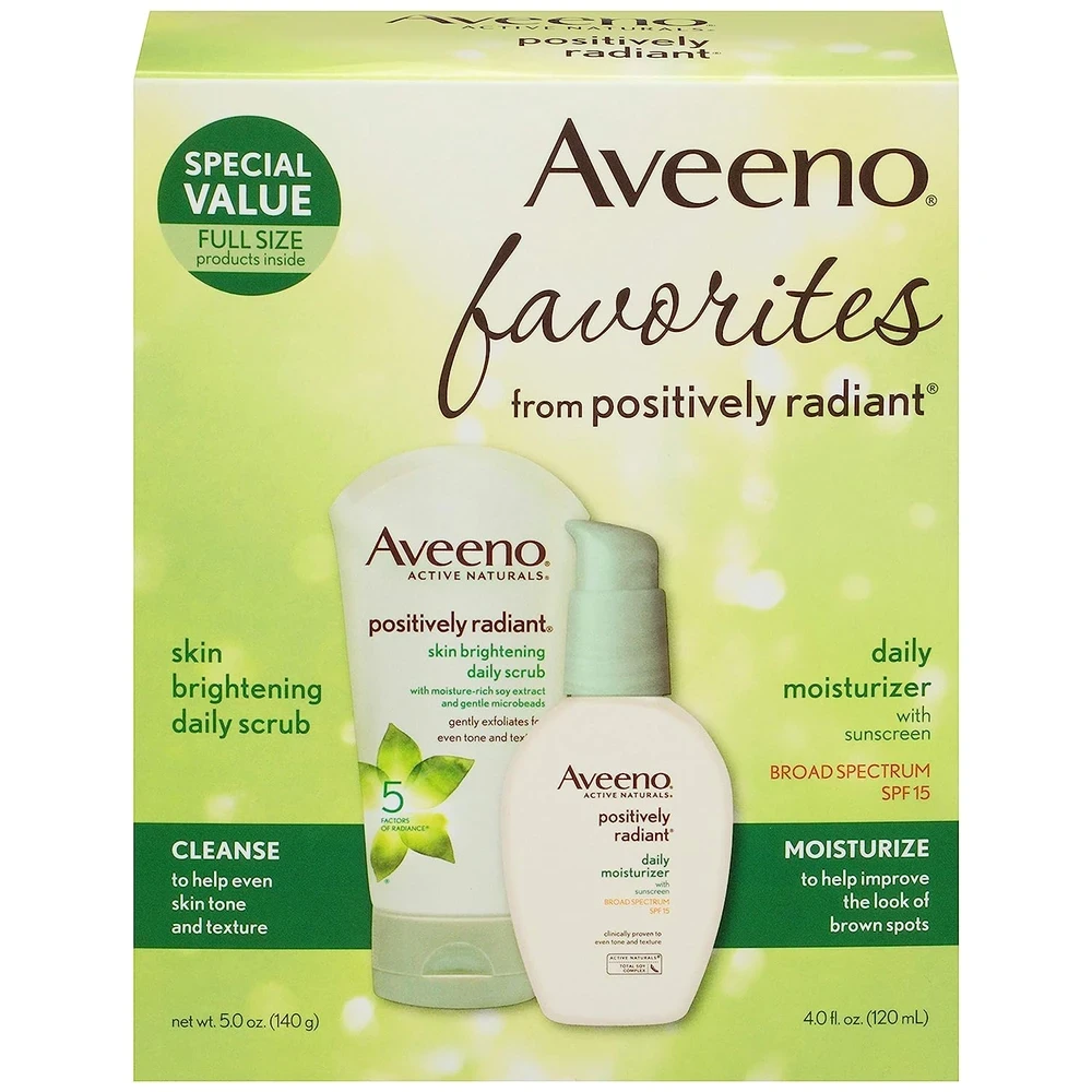 Aveeno Positively Radiant Gift Set Face Scrub And Moisturizer Set of 2