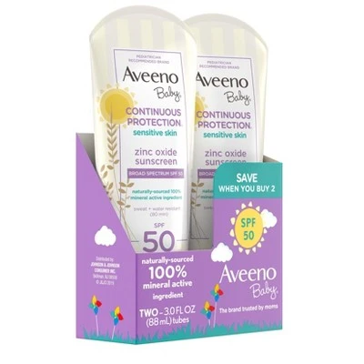 Aveeno Baby Continuous Protection Sensitive Lotion  SPF 50  2ct/6 fl oz Total