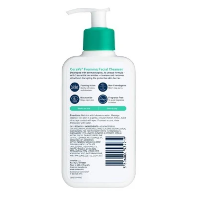 CeraVe Foaming Facial Cleanser For Normal To Oily Skin  8 fl oz