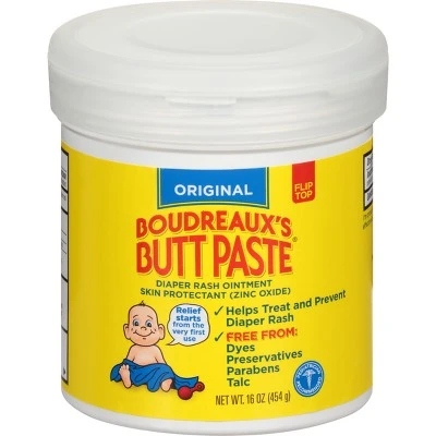 Boudreaux's Original Butt Paste Diaper Rash Ointment Jar 16oz