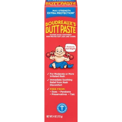 Boudreaux's Butt Paste Maximum Strength Diaper Rash Ointment Tube 4oz