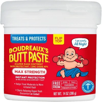 Boudreaux's Butt Paste Maximum Strength Diaper Rash Ointment Jar  14oz