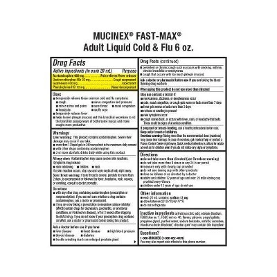 Mucinex Fast Max Cold & Flu Relief Liquid Acetaminophen 6 fl oz