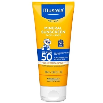 Mustela Fragrance Free Mineral Baby Sunscreen Lotion SPF 50  3.38 fl oz