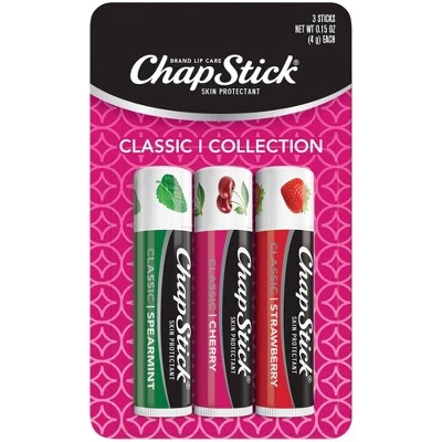 Chapstick Classic Variety Pack Lip Balm  Cherry, Strawberry, & Spearmint  3ct