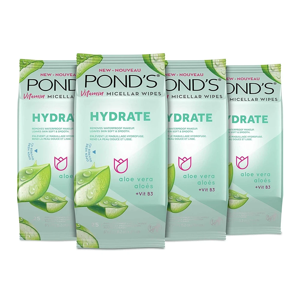 Pond's Vitamin Micellar Hydrate Facial Wipes Vit B3 Aloe Vera 65ct