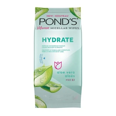 Pond's Vitamin Micellar Hydrate Facial Wipes  Vit B3  Aloe Vera  25ct
