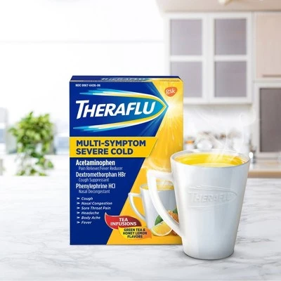 Theraflu Multi Symptom Severe Cold Relief Powder Acetaminophen Green Tea & Honey Lemon 6ct