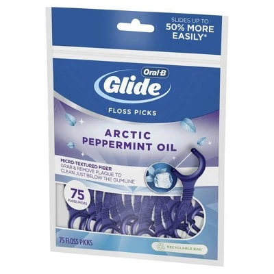 Oral B Glide Arctic Peppermint Oil Dental Floss Picks Mint  75ct