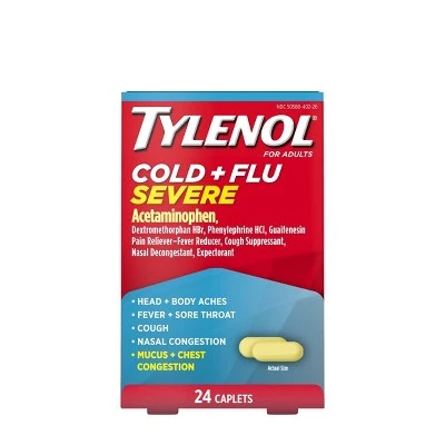 Tylenol Cold & Flu Severe Multi Symptom Caplets Acetaminophen 24ct