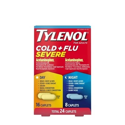 Tylenol Cold+Flu Severe Day/Night Caplets Acetaminophen 24ct