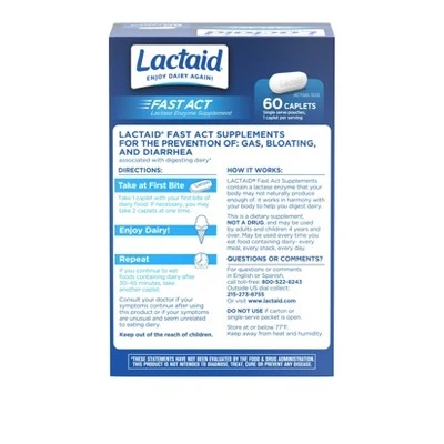 Lactaid Fast Act Lactose Intolerance Caplets 60pk
