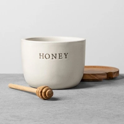 Stoneware Honey Pot with Acacia Wood Dipper & Lid Hearth & Hand™ with Magnolia