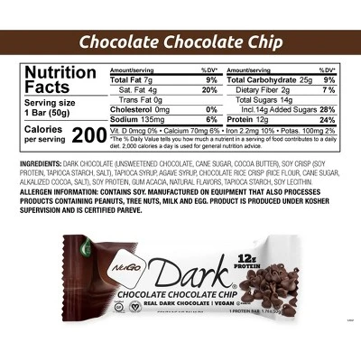Nugo Dark Chocolate Chip Gluten Free Granola Bars  1.76oz