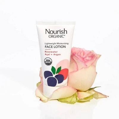 Nourish Organic Lightweight Moisturizing Face Lotion, Argan + Rosewater