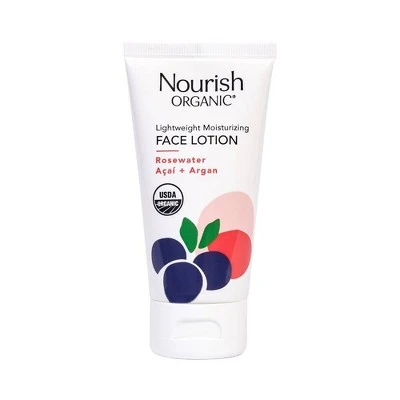 Nourish Organic Lightweight Moisturizing Face Lotion, Argan + Rosewater
