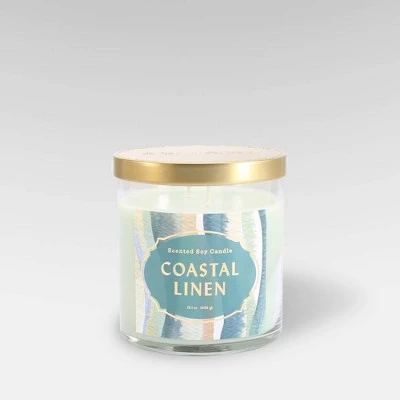 15.1oz Lidded Glass Jar 2 Wick Candle Coastal Linen  Opalhouse™
